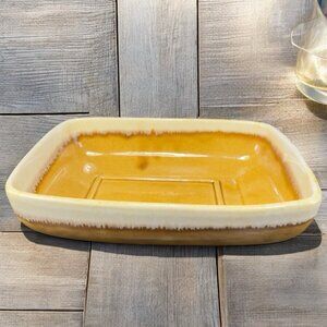 Vintage 1960s USA Pottery Rectangular Dish Bowl Flower Pot Planter Yellow Drip